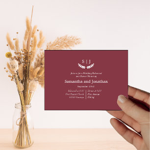 Elegant Monogram Dark Red  Jewel Tone Rehearsal  Invitation