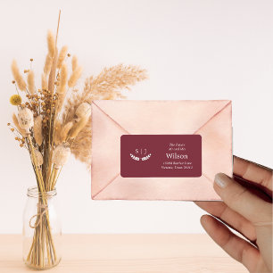 Elegant Monogram Dark Red Jewel Tone ReturnAddress Label
