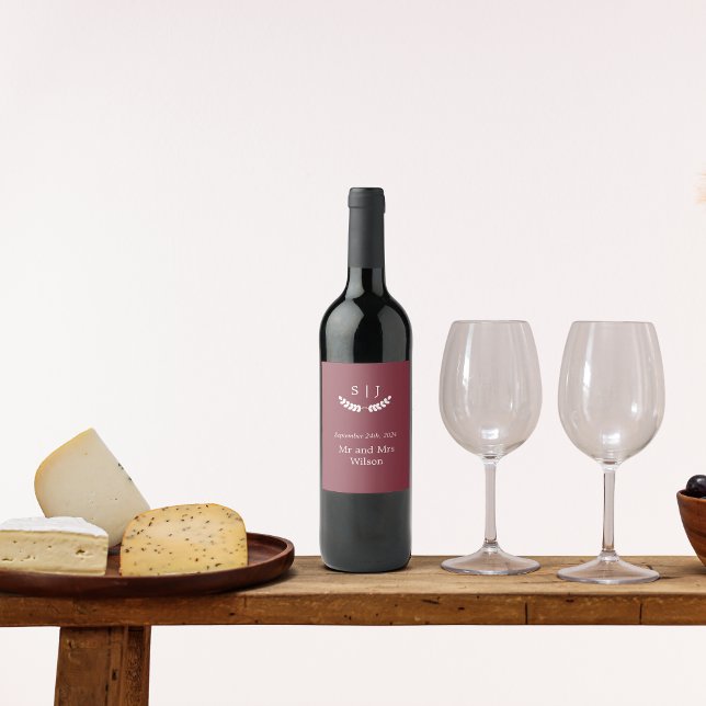 Elegant Monogram Dark Red Jewel Tone  Wine Label (Creator Uploaded)