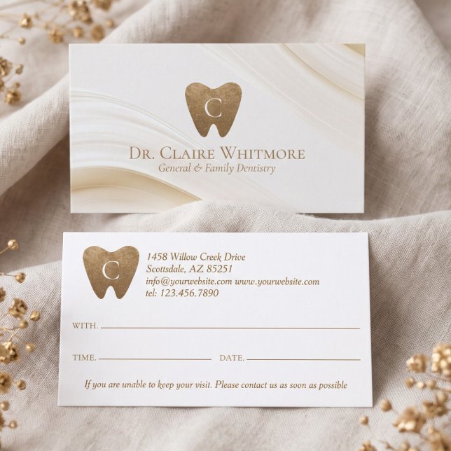 Elegant Monogram Dental Tooth Dentist Practice  Appointment Card (Elegant Monogram Dental Tooth Dentist Practice Appointment Card)