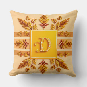 Elegant Monogram Designs with Gold Leaves Cushion