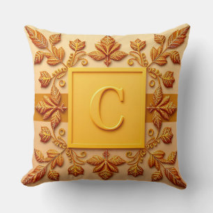 Elegant Monogram Designs with Gold Leaves Cushion