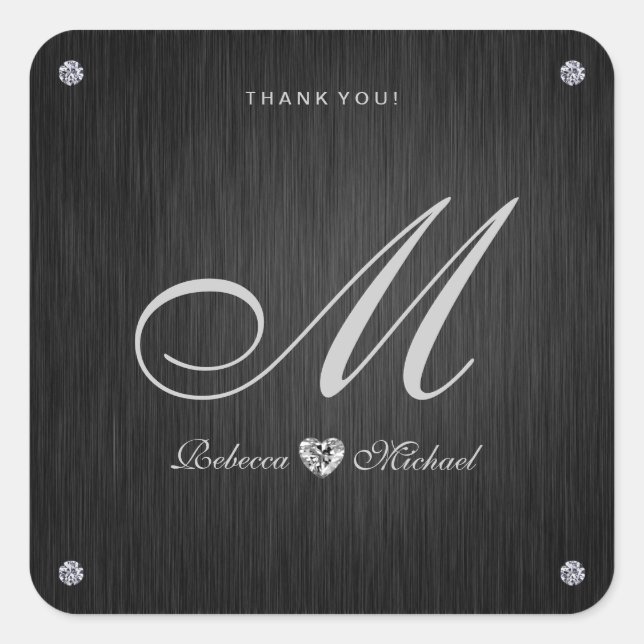 Elegant Monogram Diamond Themed Thank You Sticker (Front)
