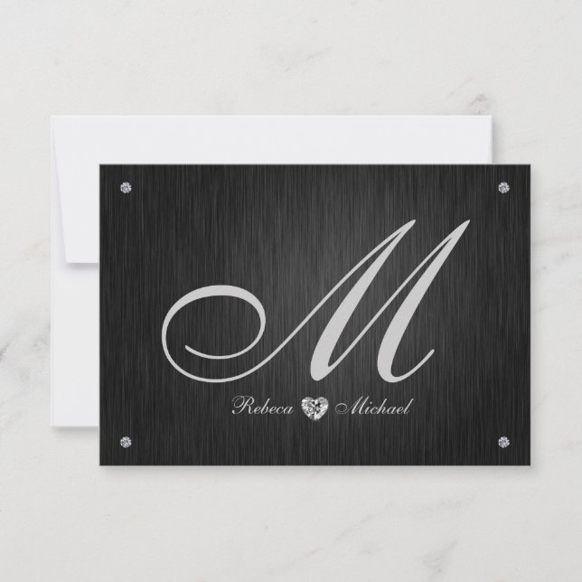 Elegant Monogram  & Diamond Wedding RSVP Cards. Card (Front)