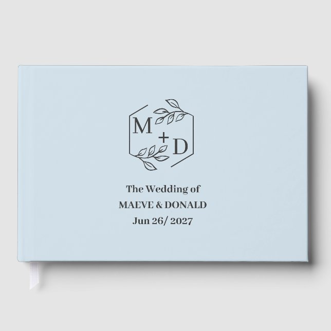 Elegant Monogram dusty blue Initials Wedding Guest Book (Front)