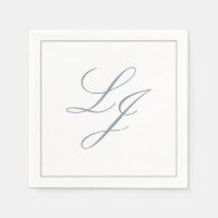 Elegant Monogram Dusty Blue Simple Script Wedding