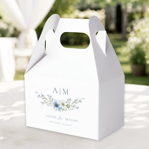 Elegant Monogram Dusty Blue Wedding Favour Box