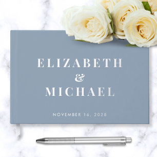 Elegant Monogram Dusty Blue Wedding Guest Book