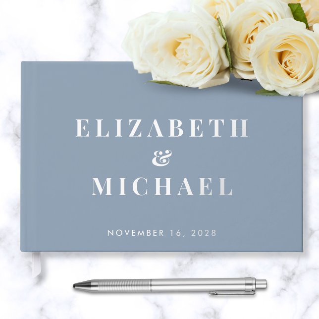 Elegant Monogram Dusty Blue Wedding Guest Book (Creator Uploaded)