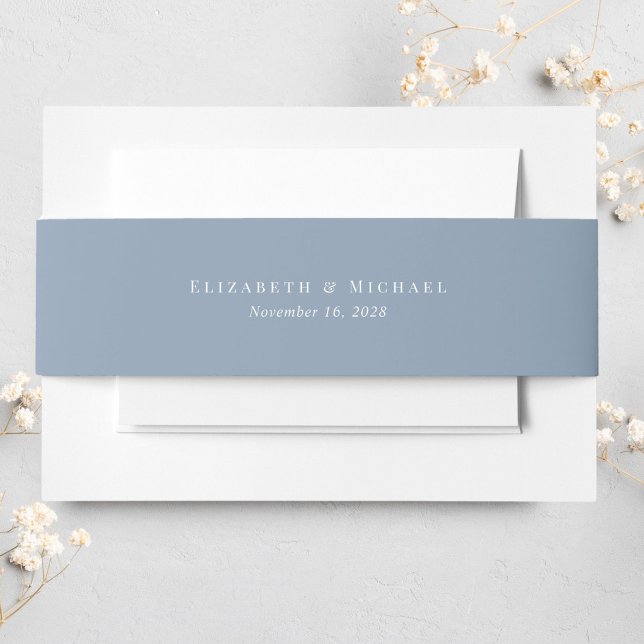 Elegant Monogram Dusty Blue Wedding Invitation Belly Band (Creator Uploaded)