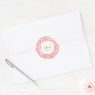 Elegant Monogram Dusty Pink Floral Wedding Sticker