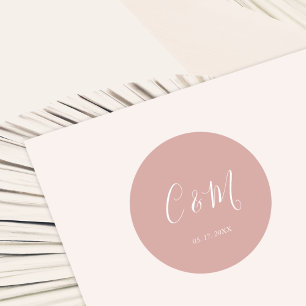 Elegant Monogram Dusty Rose Wedding Classic Round Sticker