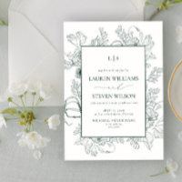 Elegant Monogram Emerald Green Floral Line Art