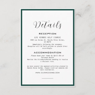 Elegant Monogram Emerald Green Wedding Details Enclosure Card