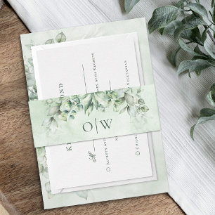 Elegant Monogram Eucalyptus Bouquet Wedding Invitation Belly Band