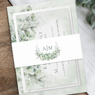 Elegant Monogram Eucalyptus Wedding  Invitation Belly Band
