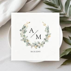 Elegant, monogram, eucalyptus wreath  napkin