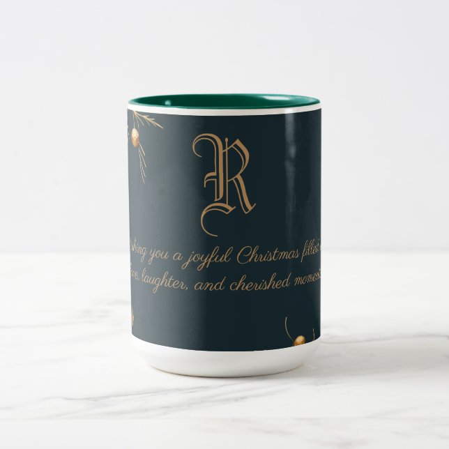 Elegant Monogram Family Christmas Mug with message (Center)