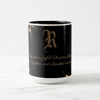 Elegant Monogram Family Christmas Mug with message