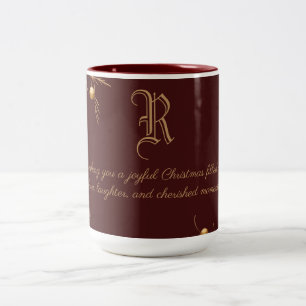 Elegant Monogram Family Christmas Mug with message