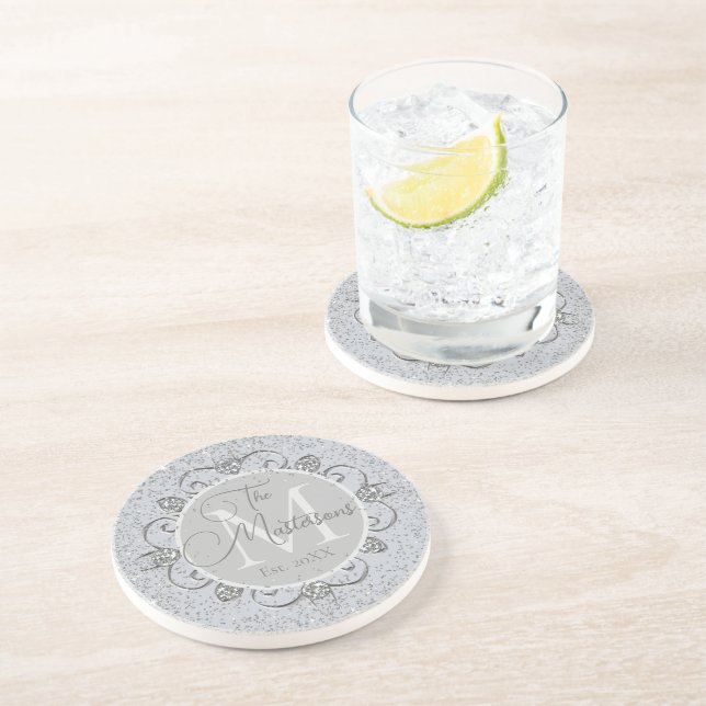 Elegant Monogram Family Name Personalised Coaster (Side)