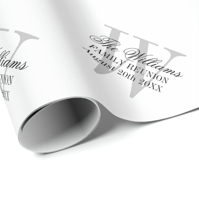 Elegant monogram family reunion gathering party wrapping paper (Roll Corner)