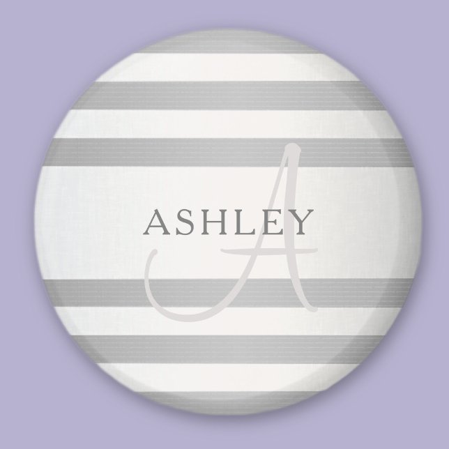 Elegant Monogram Faux Silver Gradient Gray Stripes Magnet (Creator Uploaded)