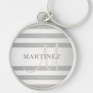 Elegant Monogram Faux Silver Gradient Grey Stripes Key Ring