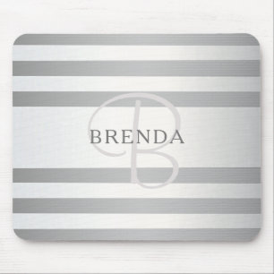 Elegant Monogram Faux Silver Gradient Grey Stripes Mouse Pad