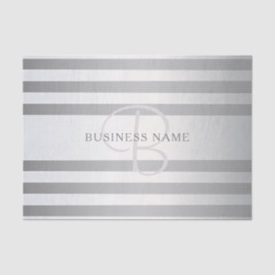 Elegant Monogram Faux Silver Gradient Grey Stripes Tissue Paper