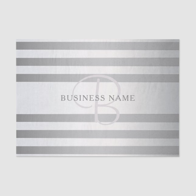 Elegant Monogram Faux Silver Gradient Grey Stripes Tissue Paper (Front)
