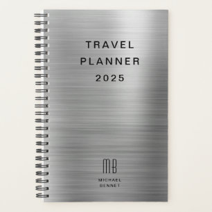 Elegant Monogram Faux Silver Grey Travel Planner