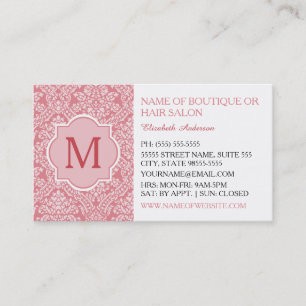 Elegant Monogram Feminine Pink Damask Beauty Salon Business Card