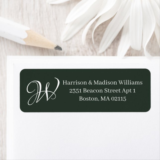 Elegant Monogram fir green classic return address (Insitu)