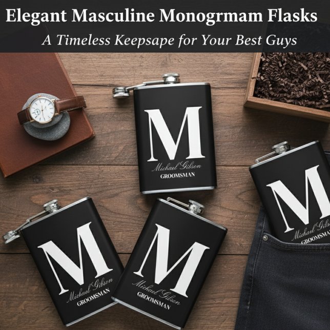 Elegant Monogram Flask - Personalized Groomsmen Gi (Elegant Monogram Flask - Personalized Groomsmen Gift)