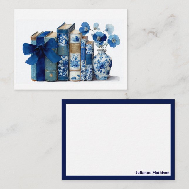 Elegant Monogram Floral Booklover Note Cards (Front/Back)
