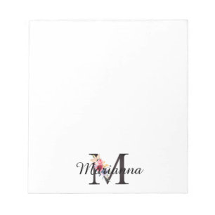 Elegant Monogram Floral Letter M and Name Notepad