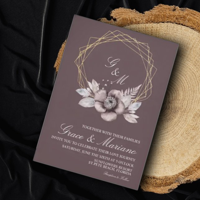 Elegant Monogram Floral Mauve Wedding Invitation (Creator Uploaded)