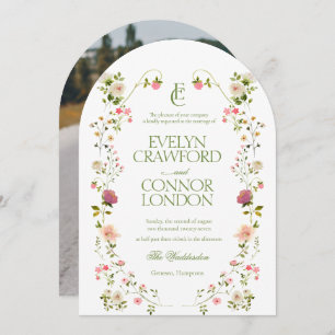 Elegant Monogram Floral Photo Arch Wedding Invitation
