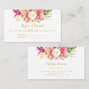 Elegant Monogram Floral Pink Pastel Referral Card