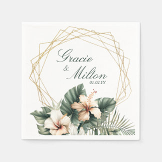 Elegant Monogram Floral Tropical Wedding Napkin