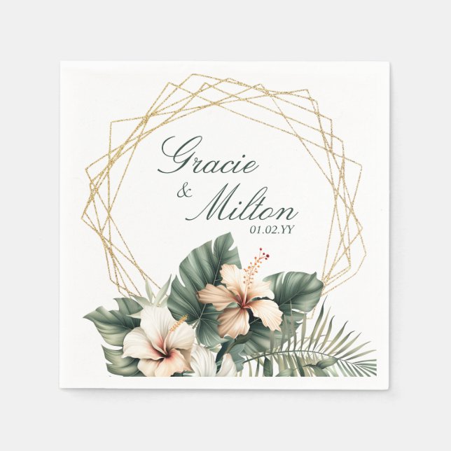 Elegant Monogram Floral Tropical Wedding   Napkin (Front)