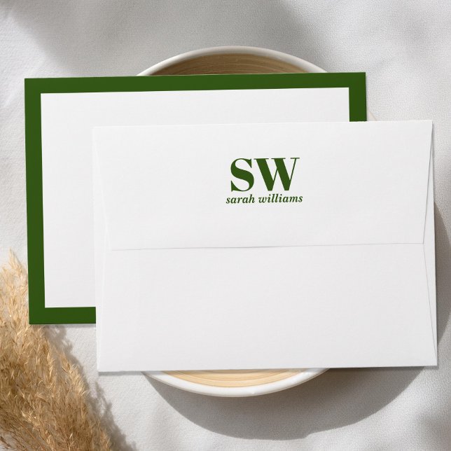 Elegant Monogram Forest Green Border Minimalist Envelope (Creator Uploaded)