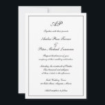 Elegant Monogram Formal All In One Wedding Invitation<br><div class="desc">Traditional style All In One Wedding Invitation featuring a simple design in classic black and white with your monogram at the top along with your wedding details in an elegant script surrounded by a border. The colour may be changed to any colour you wish by clicking the "customise" button. The...</div>
