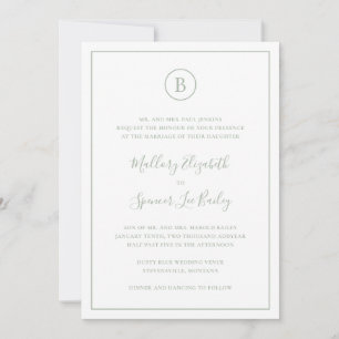 Elegant Monogram Formal Sage All In One Wedding Invitation