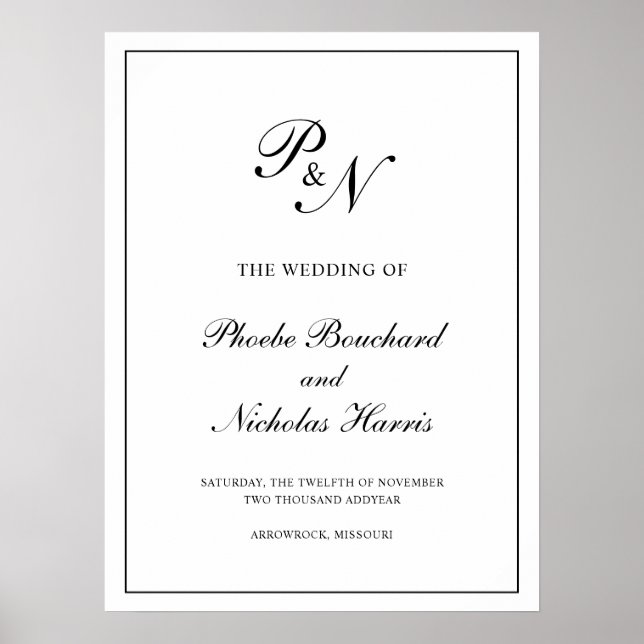 Elegant Monogram Formal Traditional Wedding Poster (Front)