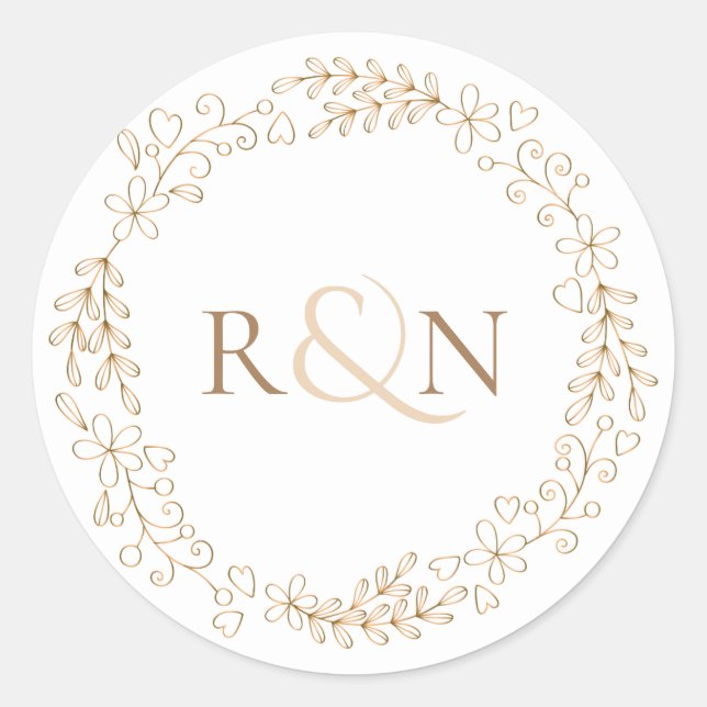 Elegant Monogram Garland Classic Round Sticker (Front)