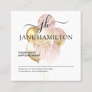 Elegant Monogram Glitter Balloons Appointment Card