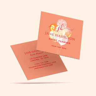 Elegant Monogram Glitter Balloons Square Business Card