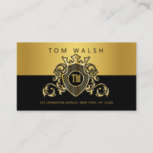 Elegant Monogram Gold and Black Business Card